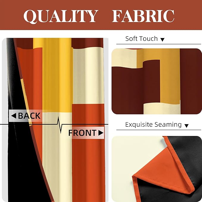 Rust Burnt Orange 100% Blackout Curtains for Bedroom 96 inch Long 2 Panels Set Modern Abstract Geometric Black Out Curtains Insulated Room Darkening Window Drapes for Living Room, 52Wx96L