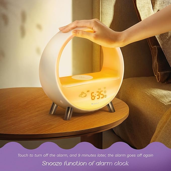 Dekala 5G Arches Gradual Sunrise Alarm Clock with Wireless Charging Loud Alarm Clock for Heavy Sleepers Sunset White Noise Sleep Sound Machine Bluetooth Speaker Night Light Touch/App/Button Control