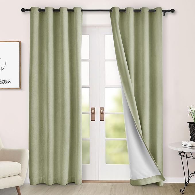 Macochico Thermal Blackout Chenille Curtains 100% Blackout Window Draperies for Living Room Bedroom Auditorium Banquet Hotel Green Tint Curtains with Tieback Classic Home Decor 72" Wx102 L 1 Panel