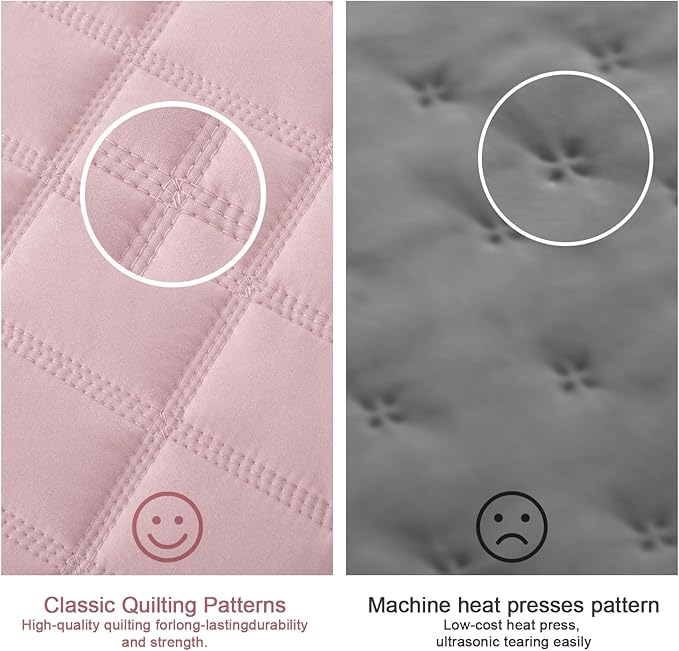 KASENTEX Oversized Queen Quilt Set 102"x106" – Soft Washed 3-Layer Lightweight Bedspread, Minimalist Nordic Design, All-Season Spring & Summer Quilt Set (1 Quilt + 2 Pillow Shams), Blush Pink