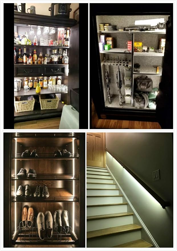 Sensky 19.7ft/6m Motion Activated LED Strip Light Kit with FCC Listed Adapter for Gun Safe, Under Cabinet, Under Bed, Pantry, Kitchen, Stairway, Closet Lighting (White 6000-6500K)