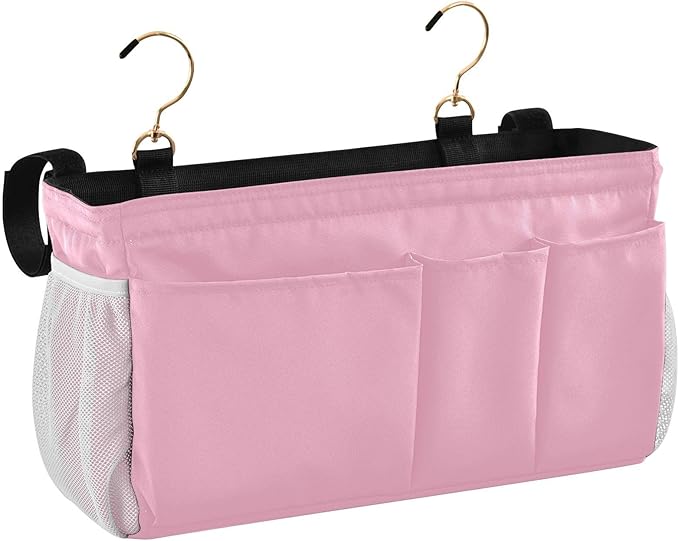 KOPIRIT Rose Red Bedside Caddy Storage Bag Bedside Organizer for Dorm Room Top Bunk Bed Hanging Storage Organizer 6 Pockets with Hooks for Book Glasses Phone Holder
