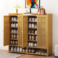 Bamboo Shoe Cabinet, 36-40 Pairs 7 Tier Shoe Rack with Doors, Freestangding Shoe Cabinet Organizer with Shelves, 43" Tall Shoe Rack Organizer for Entryway, Closet, Hallway