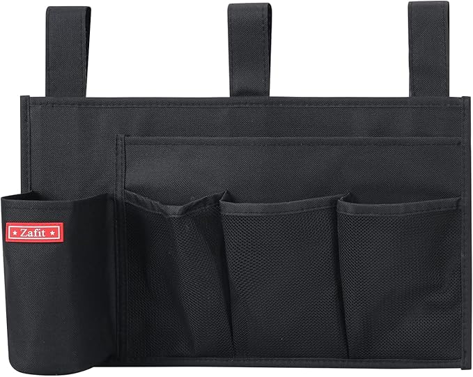 Zafit Hanging Bedside Caddy, Bedside Storage Organizer for Magazine, Phone, Remote control (5 Pockets-Black)