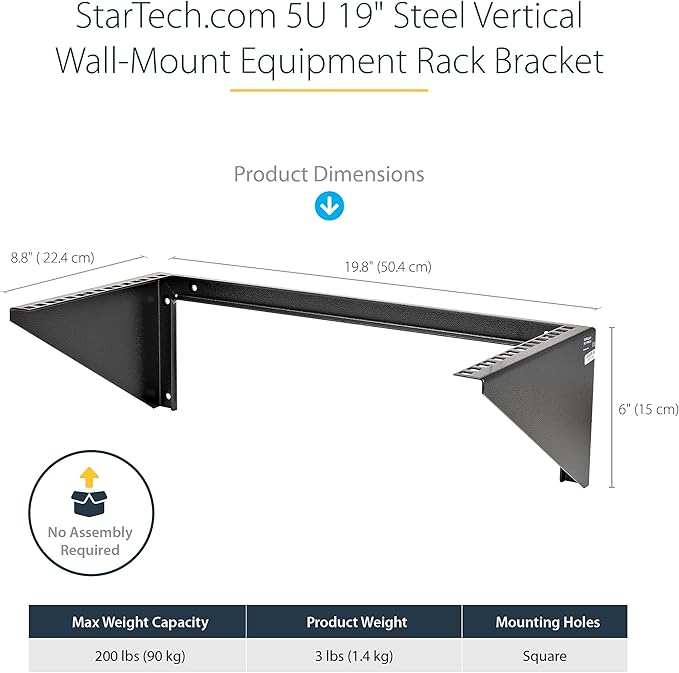 StarTech.com 5U Vertical Wall Mount Rack - 19in Low Profile Open Wall Mounting Bracket - Network/Server Room/Data/AV/IT/Patch Panel/Communication/Computer Equipment - w/ Cage Nuts/Screws, TAA