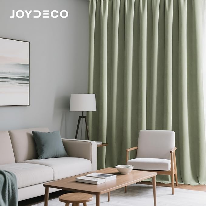 Joydeco Sage Green Velvet Curtains 84 Inches 2 Panels, Luxury Thermal Insulated Soft Green Curtains for Bedroom & Living Room, Room Darkening Velvet Drapes, Rod Pocket (52W x 84L)