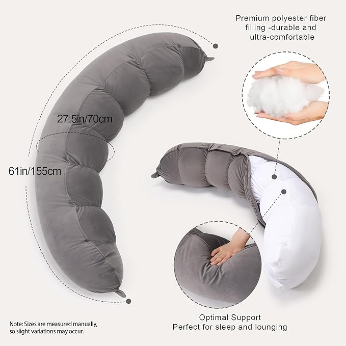 Peallow(Pat. Pend) – Long Round Body Pillow for Adults, Bolster Pillow for Sleeping, Soft and Supportive Pillow for Sleeping & Lumbar Support