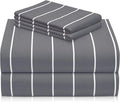 LuxClub 4 PC Full Sheet Set, Deep Pockets Wrinkle Free Cooling Bed Sheets Hotel Bedding for Women, Men, Includes 1 Fitted Sheet, 1 Flat Sheet and 2 Pillowcases-Striped - Light Grey