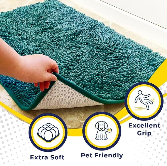 Muddy Mat® AS-SEEN-ON-TV Highly Absorbent Microfiber Door Mat and Pet Rug, Non Slip Thick Washable Area and Bath Mat Soft Chenille for Kitchen Bathroom Bedroom Indoor and Outdoor - Teal 48" x 60"