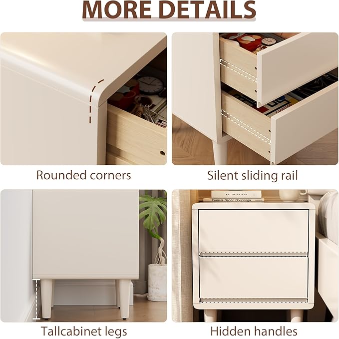 Tall Nightstand White Night Stand with 3 Drawers Mid Century Modern Nightstand with Storage,Solid Wood Night Stand,Small Bedside Table for Bedroom,Living Room,Office,White Bedside Table