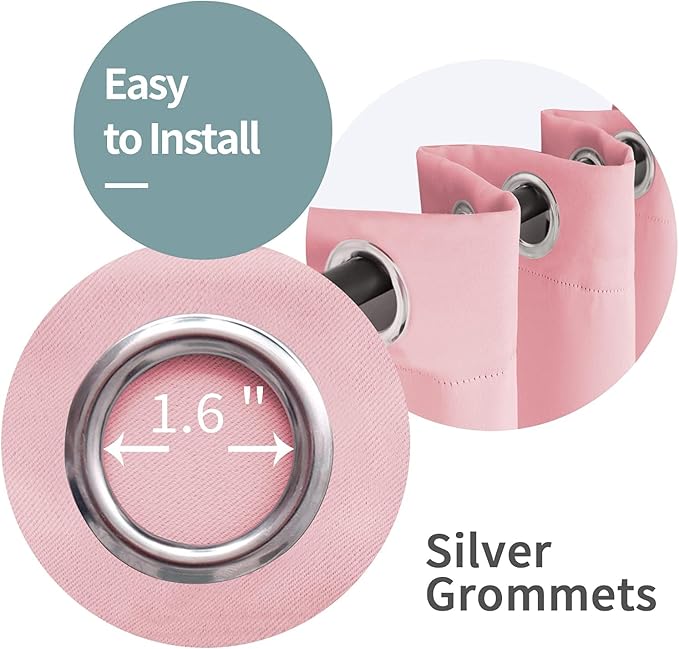 BGment Baby Pink 100% Blackout Curtains for Girls Bedroom 54 Inch Length, Thermal Insulated Full Light Blocking Grommet Noise Cancelling Small Window Curtains for Nursery 2 Panels Each 42 Inch Wide