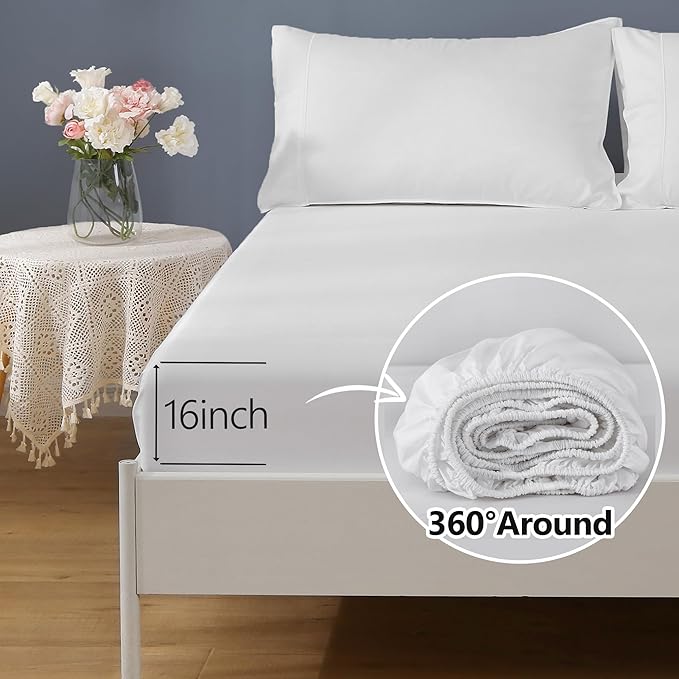 Full Sheets, Rayon Derived from Bamboo, Cooling Bed Sheets Set,Deep Pocket Up to 16", 4 Pieces Silky Soft, Breathable Bedding Sheets & Pillowcases(White,Full)