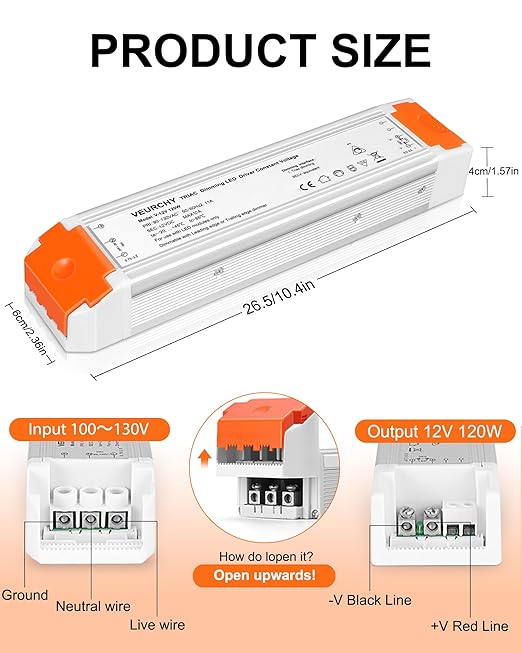 120W LED Driver 12v Dimmable, AC 120V to DC 12V 120 Watt LED Dimmable Transformer 10A Compatible with Lutron & Leviton Dimmer Switches,12 volt Power Supply for LEDs Strip Light, Cabinets Light
