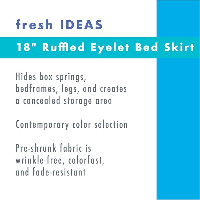 Fresh Ideas Eyelet Bed Skirt, Ruffled Design, 18 Inch Drop, Embroidered Scalloped Edge, Queen, White