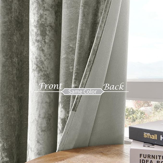 SMILETIME Silver Grey Crushed Velvet Curtains 52x108 inch Luxurious Thermal Insulated Soundproof Drapes for Living Room Bedroom Office Soft and Durable Light-Filtering Window Treatments, 2 Panels
