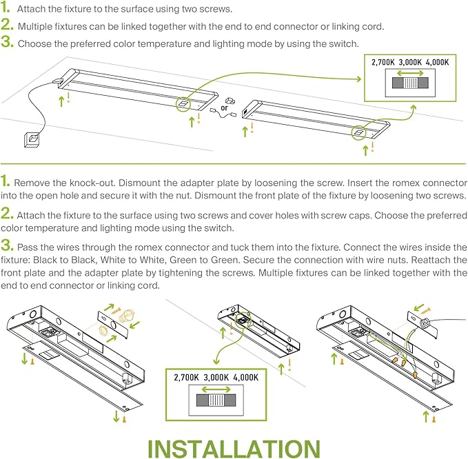 ASD 12 Inch LED Under Cabinet Lighting Plug in or Hardwired, High/Low/Off Switch, 5W 120V 3 CCT 2700K/3000K/4000K CRI90+, Triac Dimmable Linkable Under Counter Lights for Kitchen, ETL Listed, White