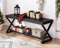 LVB Black Entryway Bench with Storage, Indoor Shoe Bench with Seating for Hallway, Accent Storage Bench for Living Room Bedroom, Simple Small Shoe Rack Benchs for Foyer Entrance, Black Oak, 39 inch