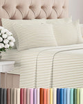 Full 6 Piece Sheet Set - Cooling, Comfy & Breathable - Hotel Luxury Bedding, Includes Fitted Sheet for Women, Men, Kids & Teens - 1 Flat, 1 Fitted Sheet, 4 Pillowcases w/Deep Pockets - Beige Stripes