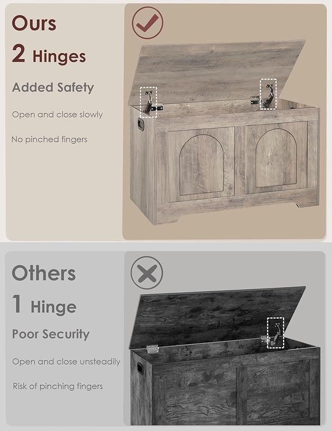 DINZI LVJ Storage Chest, 31.5”Wooden Toy Box with 2 Safety Hinges, Entryway Storage Bench with Flip-Top, Sturdy Storage Trunk for Living Room, Bedroom, Easy Assembly, Greige