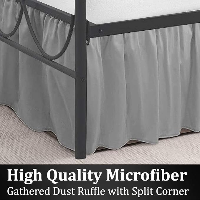 SKY BEDDINGS - King Size Ruffled Bed Skirt with Split Corners - 18 Inch Drop Dust Ruffle Bed Skirt with Platform Three Sided Coverage - 100% Microfiber, Light Grey