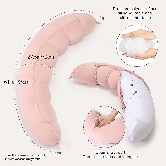 Peallow(Pat. Pend) – Long Round Body Pillow for Adults, Bolster Pillow for Sleeping, Soft and Supportive Pillow for Sleeping & Lumbar Support