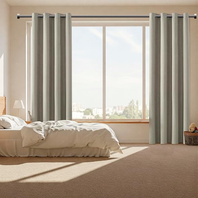 ChrisDowa 100% Blackout Sand Solid Curtains 96 Inches Long 2 Panels for Bedroom Living Room,Farmhouse Room Darkening Thermal Insulated Soundproof Grommet Top Window Treatment Drapes,52x96