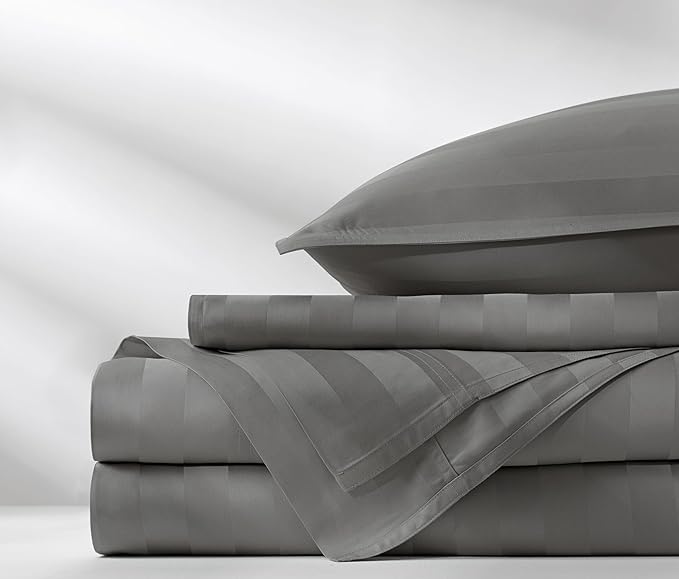 Pure Bamboo Full Sheets, Genuine 100% Organic Viscose Derived from Bamboo Bed Sheet Set, Luxuriously Soft & Cooling, Double Stitching, 2 Year Quality Promise (Full, Jacquard Stone)
