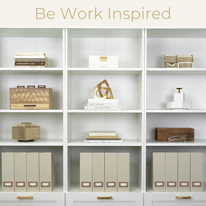 BLU MONACO | Cardboard Magazine File Holder Set of 6 | Vertical Magazine File Holder with Label Slots | Beige Linen Foldable File Organizers for Desk Shelf Office