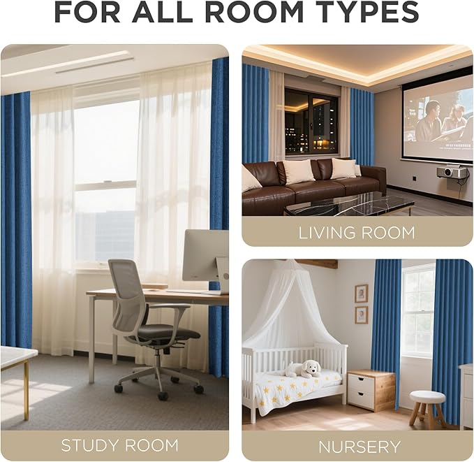 Joydeco Blackout Curtains for Bedroom - 96 Inch Long 100% Light Blocking 2 Panels Navy Blue Drapes, Thermal Insulated Room Darkening Curtains, Linen Textured for Living Room, Rod Pocket & Back Tabs
