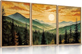 LHIUEM Large Boho Sunset Mountain Framed Canvas Wall Art,Retro Pine Tree Wall Decor,Nature Foggy Forest Wall Painting,Bohemian Landscape Artwork for Living Room,Bedroom,Dining Room,Office -16"x24"x3