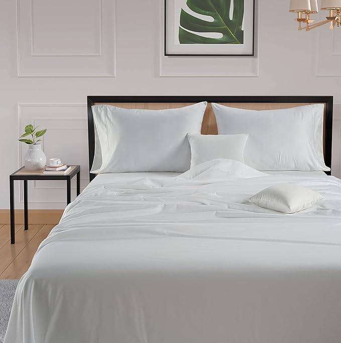 LANE LINEN King Size Sheets Set – 600 Thread Count Long-Staple 100% Cotton Sheets, Naturally Cool & Durable for Everyday Use, 15" Deep Pocket Fitted Sheet with All-Around Elastic for Snug Fit – White
