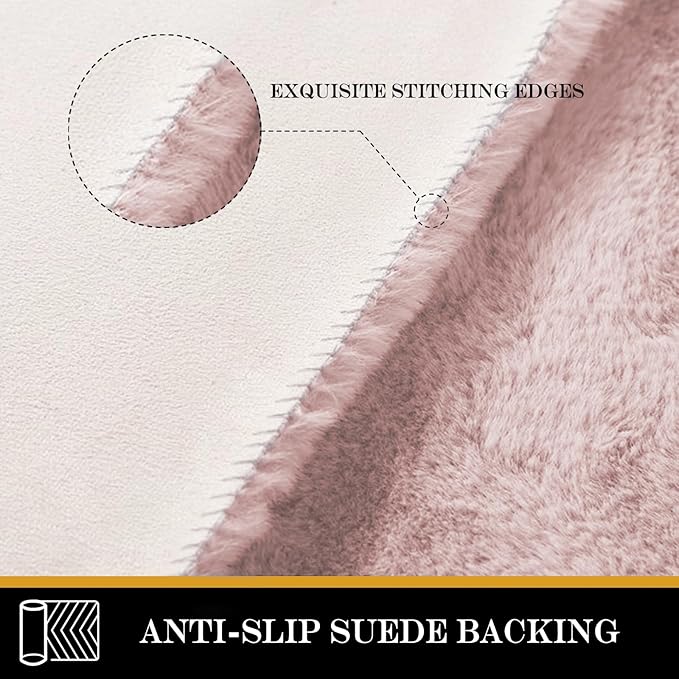 Latepis Light Pink Furry Rug 8x10 Soft Faux Rabbit Fur Rugs for Living Room Large Washable Non-Slip Shaggy Rug for Bedroom, Playing Room, Kids Room, Dorm