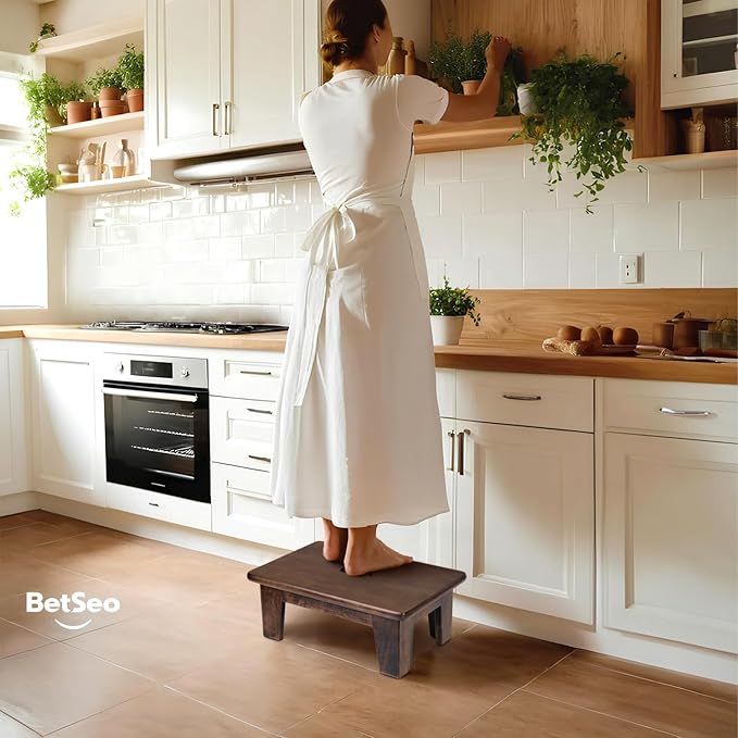 Wooden Step Stool (16.5" D x 12" W x 6.5" H) No Assembly Needed, Bed Steps for High Beds for Adults - Natural Solid Wood One Step Stool, Heavy Duty- Holds up to 600Lbs- Perfect Safety (Walnut Color)