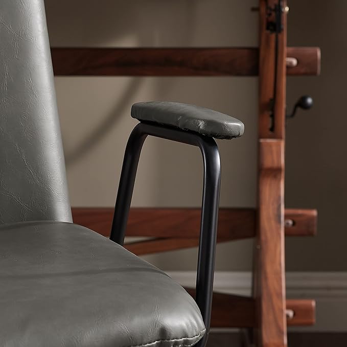 Art Leon Desk Chair No Wheels, Set of 2, Mid Century Modern Swivel Chair with Oak Wood Legs, Faux Leather Home Office Desk Chairs for Bedroom Living Room, Gray