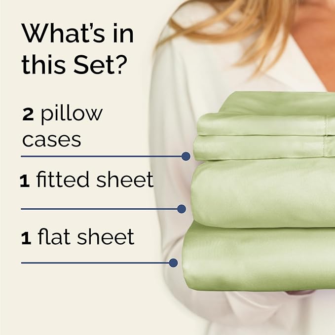 Twin 4 Piece Sheet Set - Cooling, Comfy & Breathable - Hotel Luxury Bedding, Includes Fitted Sheet for Women, Men, Kids & Teens - 1 Flat, 1 Fitted Sheet, 2 Pillowcases with Deep Pockets - Light Sage