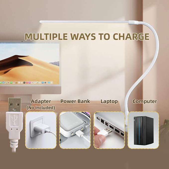 Desk Lamp with Clamp, Long Flexible Arm Clip on Lamp for Kids Reading in Bed, Easel, Make Up, Sewing Craft, Nail Tech Lamp, 3 Color Modes & 10 Brightness Levels