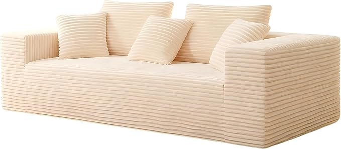 Boneless Cloud Couch Sofa, 3 Seater Deep Seat Modern Lounge Sleeper Couch, No Assemble, Corduroy Compression Upholstered Couches for Living Room, Bedroom, Apartment, Dorm, Office