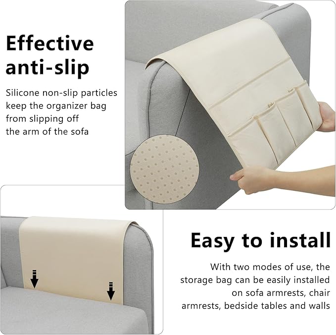 WETRBWEH Remote Control Holder for Armchair，Couch Caddy Organizer TV Remote Holder for Bed Storage 5 Pockets，Remote Caddy Bedside Organizer Bedside Table Organizer (Beige, 35''x18'')