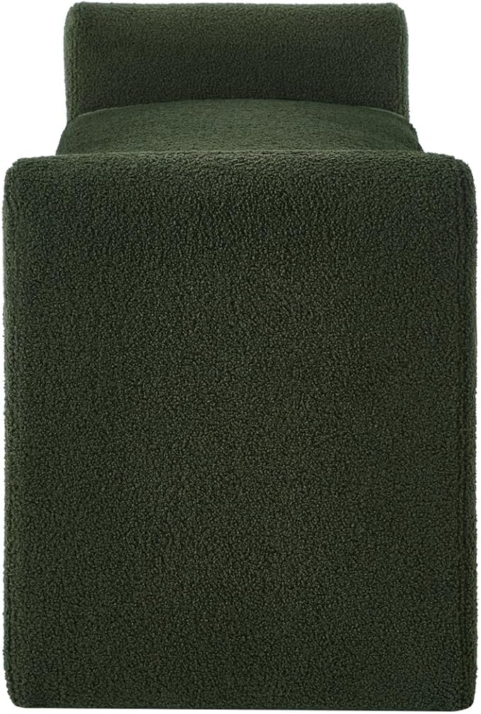 24KF Modern Upholstered Bed Bench Covered with Soft Boucle Teddy Fabric, Lovely Entryway Bench Ottoman with Armrest,5062-Dark Green
