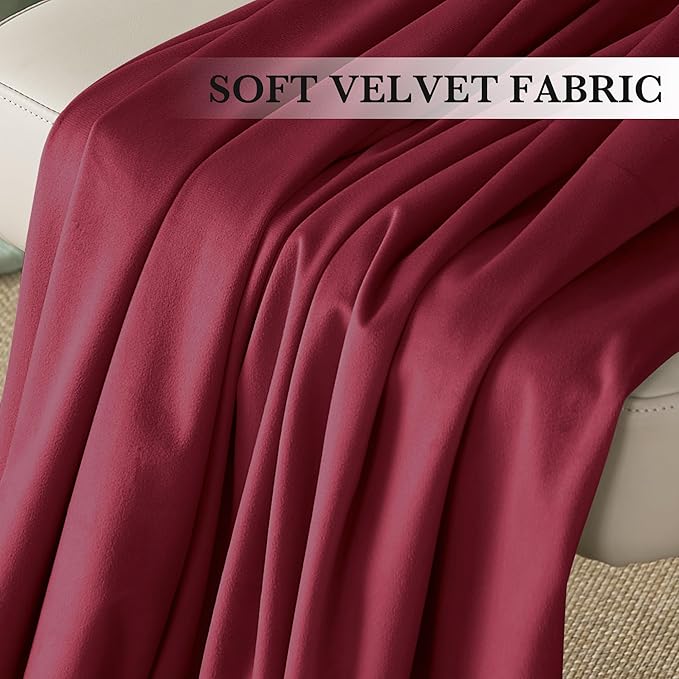 RYB HOME Burgundy Red Velvet Curtains for Christmas Decor, Soft Luxury Backdrops for Studio Theater, Back Tab Design for Bedroom Living Room, 52" W x L80 L, 2 Panels Set