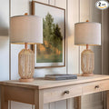 OYEARS 21" Boho Table Lamps Set of 2 for Living Room, Bedside Lamps for Nightstand, Rattan Lamp for Bedroom, Farmhouse Table Lamps for Boho Decor, End Table, Retro, Brown