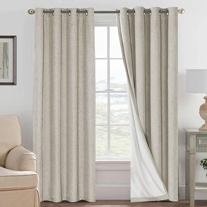 H.VERSAILTEX 100% Blackout Curtains for Bedroom Thermal Insulated Linen Textured Curtains Heat and Full Light Blocking Drapes Living Room Curtains 2 Panel Sets, Cobblestone, 52x84 Inch
