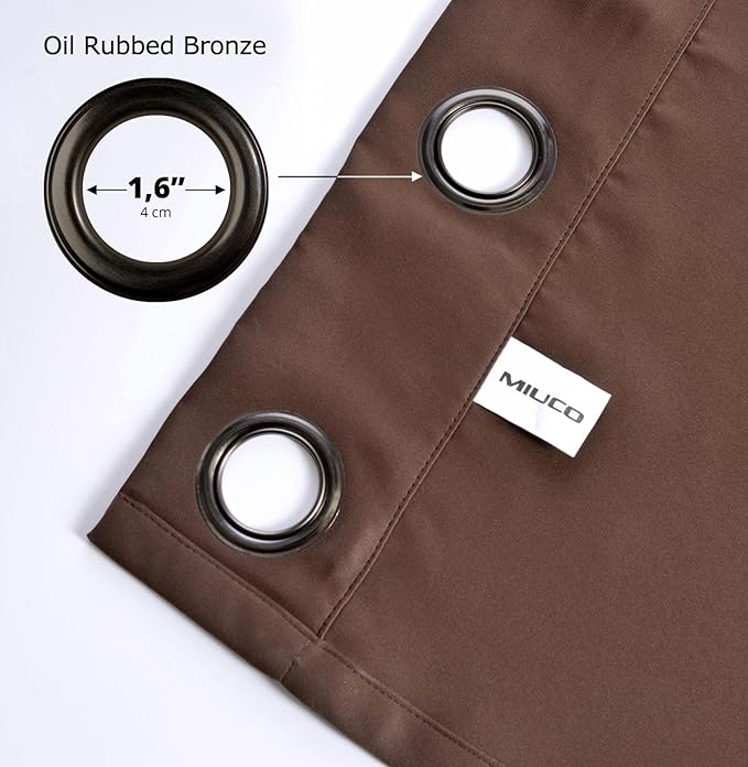 MIUCO Room Darkening Soild Grommet Window Blackout Curtains Two Panels for Bedroom 52x95 Inch Chocolate, Bonus 2 Tie Backs Included