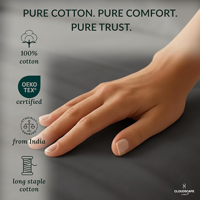 Cloud Scape Linen 100% Egyptian Cotton Sheets Full Size, 4 Pieces Luxury Bedding Set, 400 Thread Count,Hotel Quality, Silky Soft, Deep Pockets up to 17, Charcoal