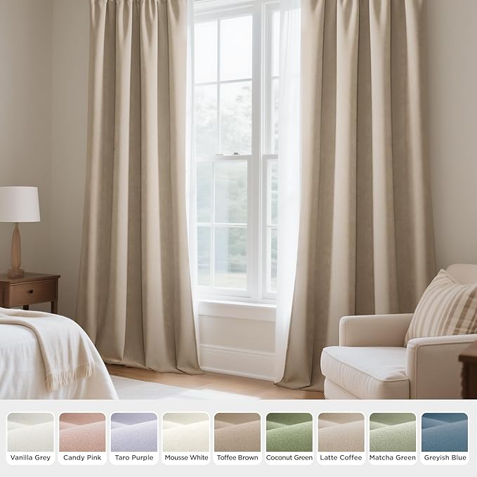 Joydeco Latte Coffee Velvet Curtains 72 Inches 2 Panels, Luxury Thermal Insulated Soft Curtains for Bedroom & Living Room, Room Darkening Velvet Drapes, Rod Pocket (52W x 72L)