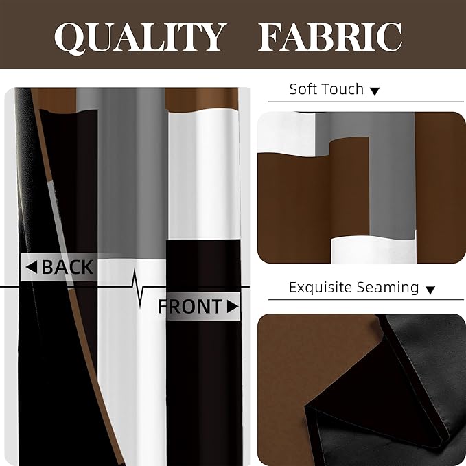 Brown 100% Blackout Curtains for Bedroom 96 inch Long 2 Panels Set Black White Gray Modern Abstract Geometric Black Out Curtains Insulated Room Darkening Window Drapes for Living Room, 52Wx96L