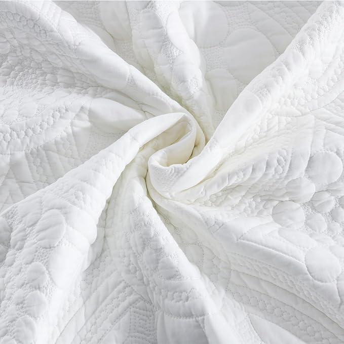 MarCielo 3-Piece 100% Cotton Oversized Bedspread Lightweight Quilt Coverlet Embroidery Farmhouse Bedding (Tf Bright White, Oversized King (118"x106"))