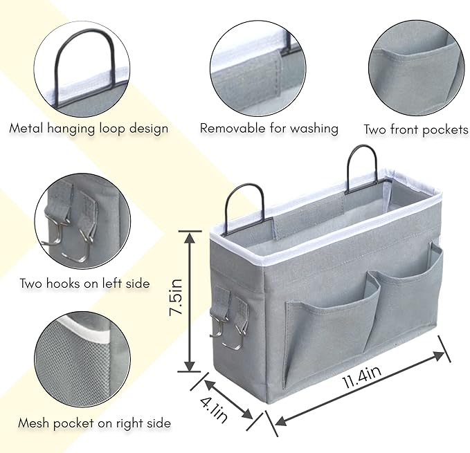 Kanrichu 3pcs Middle Wall Hanging Organizer Bag, Linen Fabric Door Hanging Storage Basket with Pockets, Waterproof Bin for Kitchen, Bedroom, Office, RV Camper (Gray)