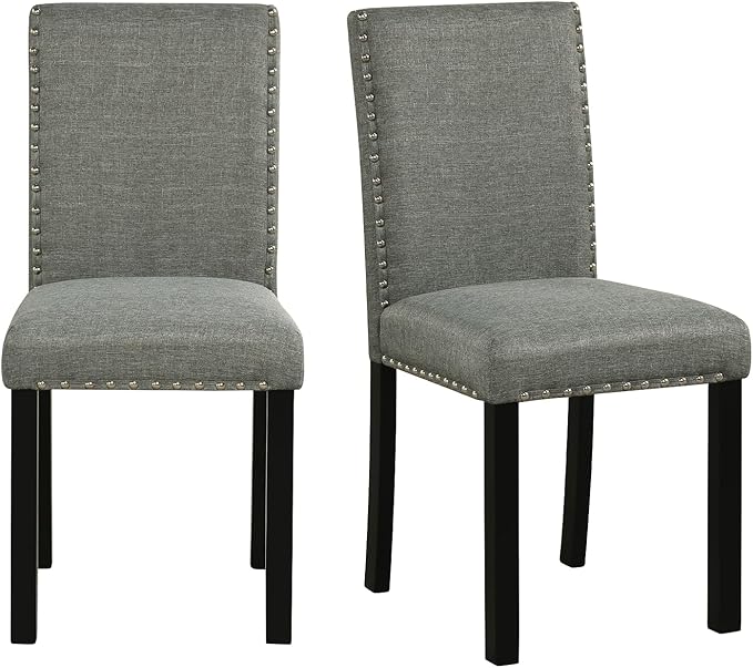 Giantex Dining Chairs Set of 2, Fabric Upholstered Parsons Kitchen Chair w/Nailhead Trim,Solid Rubber & Bent Wood Legs, Thick Padded Seat, Armless Side Chairs for Living Dining Room Restaurant, Grey