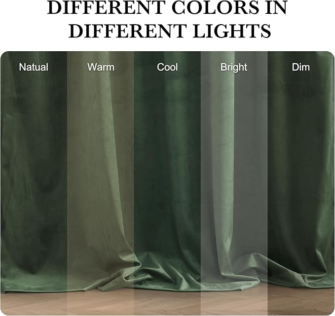 RYB HOME Elegant Green Velvet Curtains 84 inches Long, Light Blocking, Thermal Insulated, Stylish Back Tab Velvet Drapes for Cozy Home Aesthetics, 52" W x L102 L, 2 Panels Set